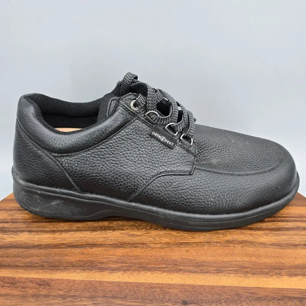 Orthofeet Shoes Mens 11 2E Wide Black Leather Comfort Orthopedic Walking Sneaker
